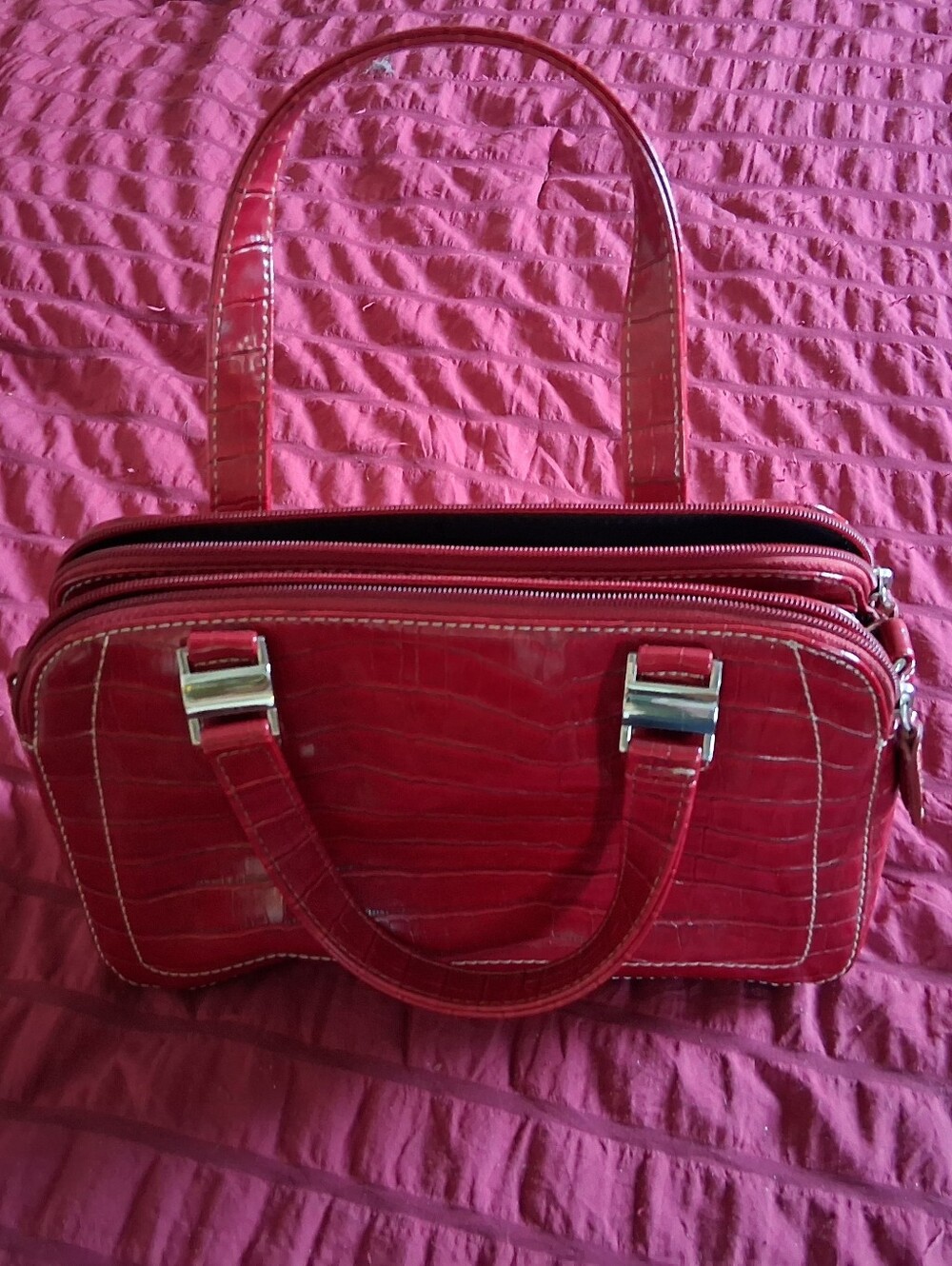 Charter Club Vintage Ox Blood Croc-Embossed Zipped Women's Handbag